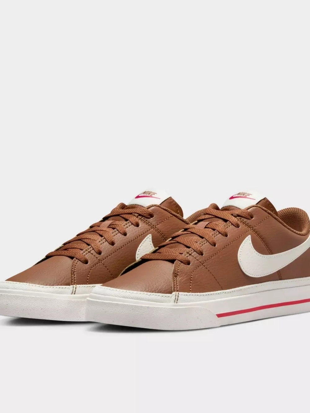 Nike Court Legacy Leather Low-Top Sneakers with White Swoosh and Red Accent